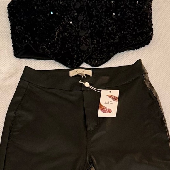 C&V Chelsea & Violet, Coated Flare Leg Black pants - Picture 13 of 13